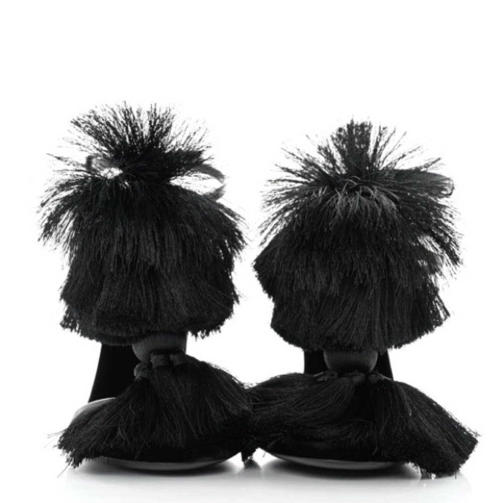 YSL Vernice Chiffon Tassel Embellished Pierre Pon Pon 110 Sandals